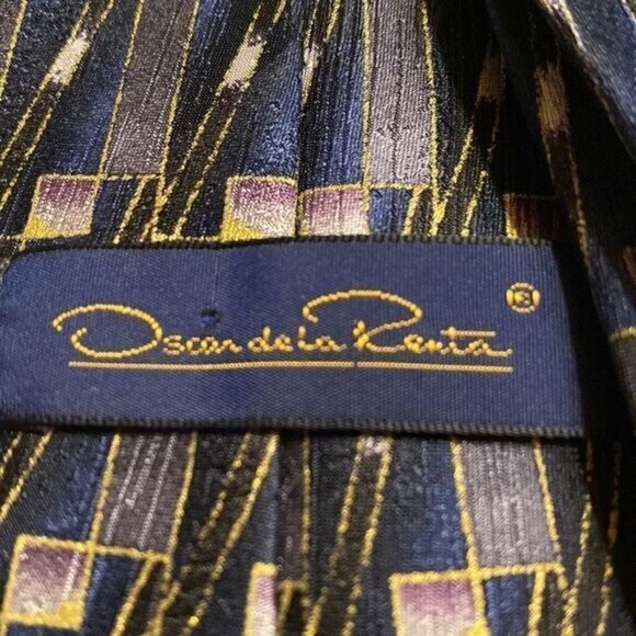 Oscar De La Renta Abstract Geometric Silk Necktie Luxury Designer Menswear Acces - Picture 3 of 5